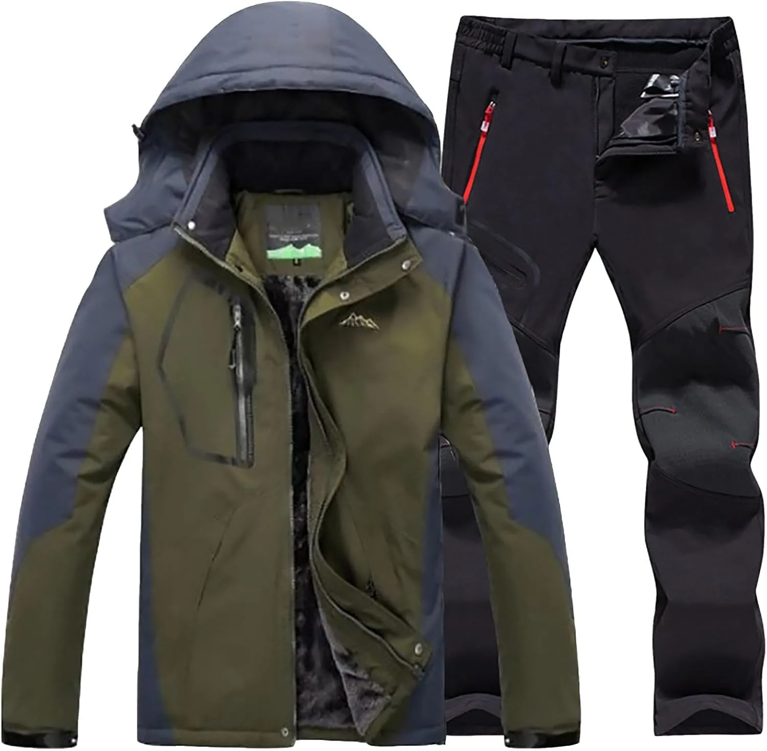 Men 2023 Ski Jacket and Pant Set Fall Winter Warm Waterproof Windproof Hooded Snow Coat 2 Pieces Snowboarding Snowsuit