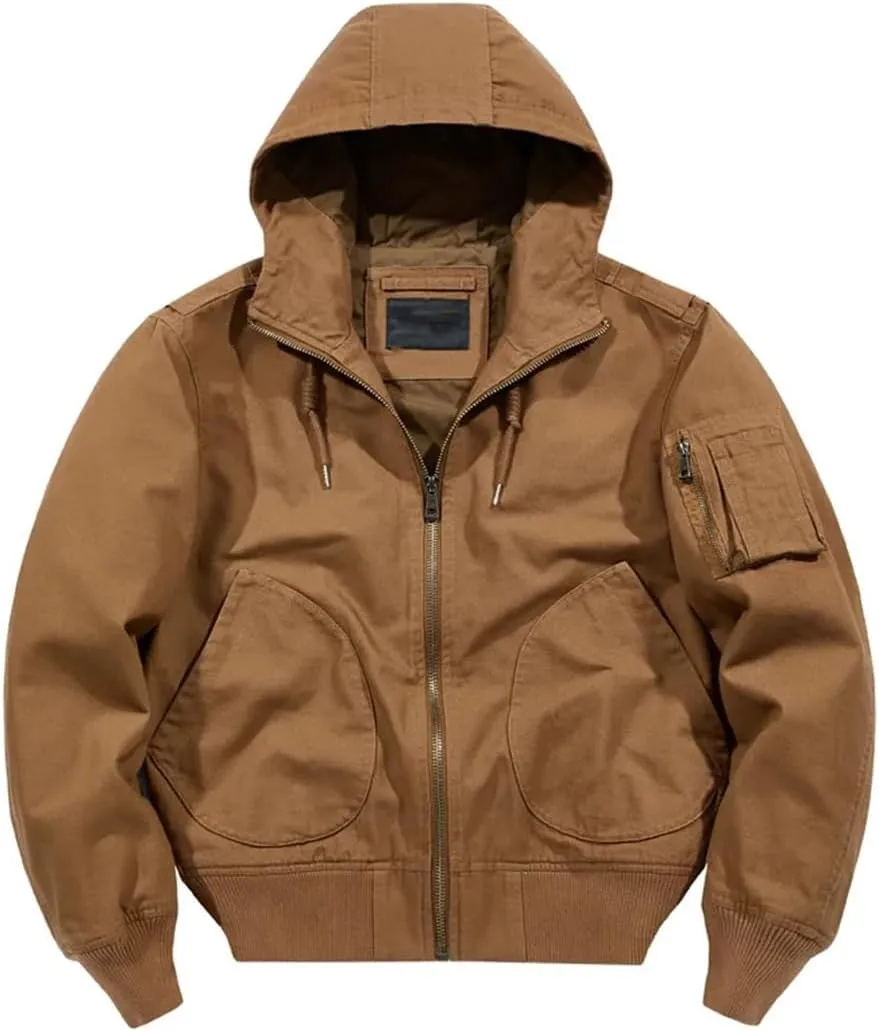 Men Autumn Cargo Jackets Hooded Multi Pockets Loose Outwear