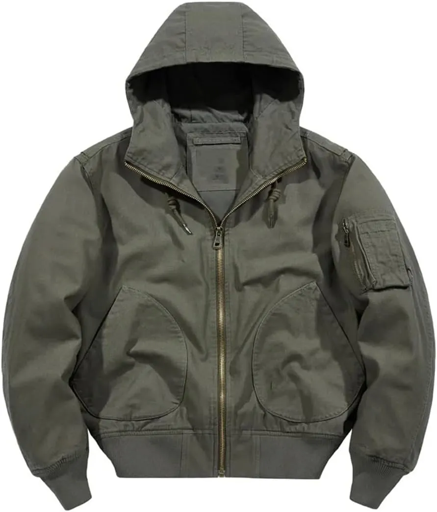Men Autumn Cargo Jackets Hooded Multi Pockets Loose Outwear