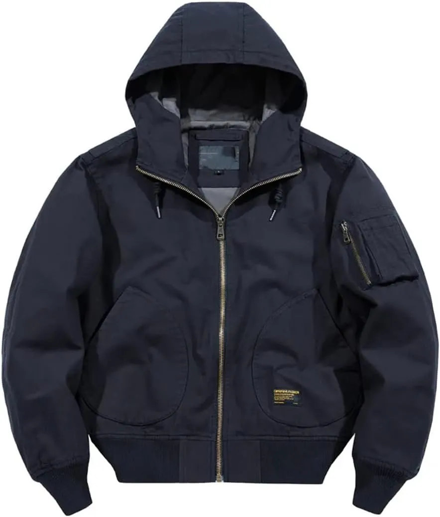 Men Autumn Cargo Jackets Hooded Multi Pockets Loose Outwear