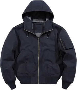 Men Autumn Cargo Jackets Hooded Multi Pockets Loose Outwear