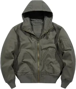 Men Autumn Cargo Jackets Hooded Multi Pockets Loose Outwear