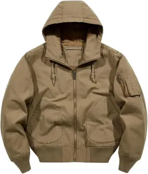 Men Autumn Cargo Jackets Hooded Multi Pockets Loose Outwear