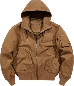 Men Autumn Cargo Jackets Hooded Multi Pockets Loose Outwear