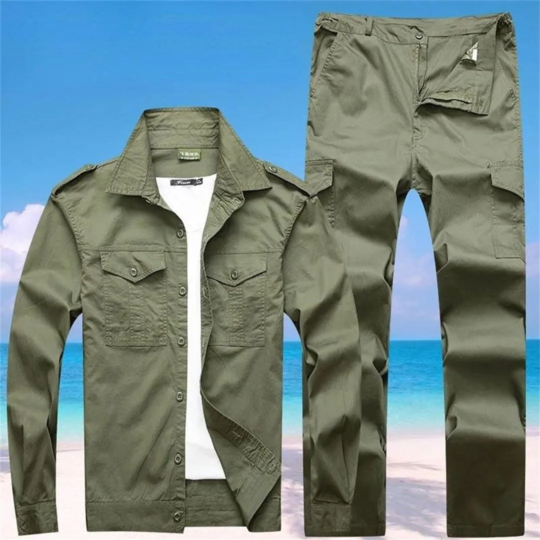 Men Autumn Tactical Military EN8 Army Jacket Pants Training Set Labor Work Clothes Suit