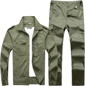 Men Autumn Tactical Military EN8 Army Jacket Pants Training Set Labor Work Clothes Suit