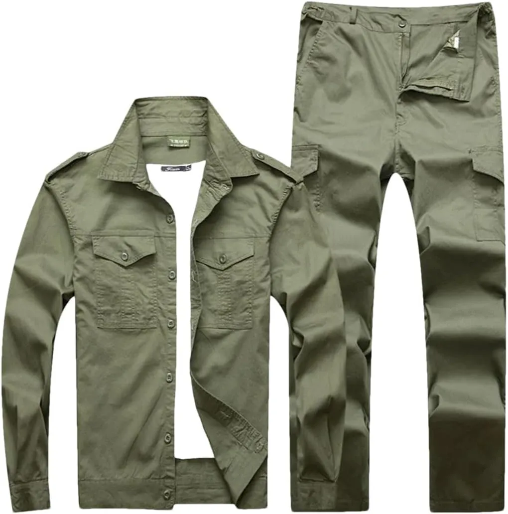 Men Autumn Tactical Military EN8 Army Jacket Pants Training Set Labor Work Clothes Suit