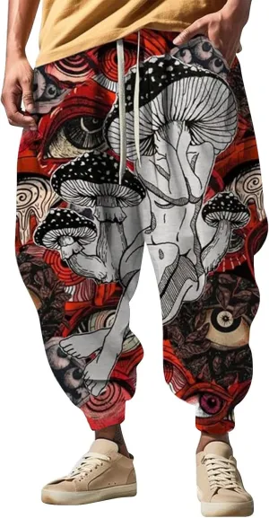 Men Hippie Harem Pants Men's Autumn Fun Print Fashion Street Feel Casual Sweatpants Cotton Drawstring Cargo Pants