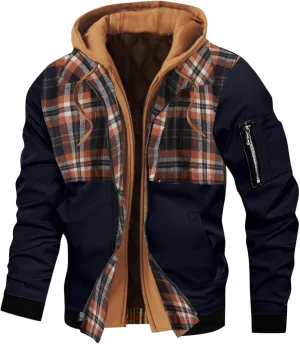Mens Bomber Jacket Hoodies Casual Fall Winter Military Jacket Outwear Full Zip Winter Warm Padded Coats Outwear