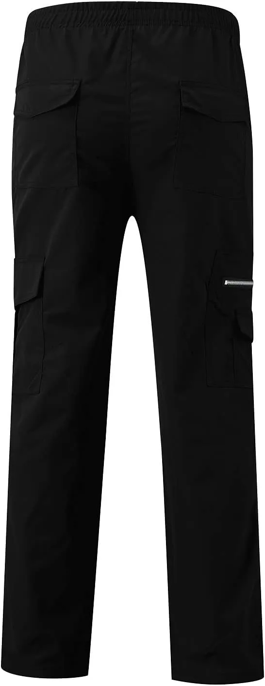 Mens Cargo Trousers,Elastic Waistband Straight Leg Pants Casual Midweight Slacks Basic Low Rise Bottoms for Men