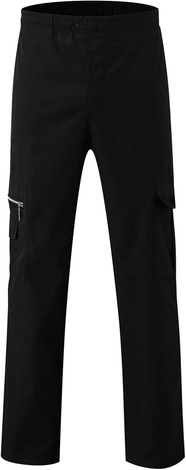 Mens Cargo Trousers,Elastic Waistband Straight Leg Pants Casual Midweight Slacks Basic Low Rise Bottoms for Men
