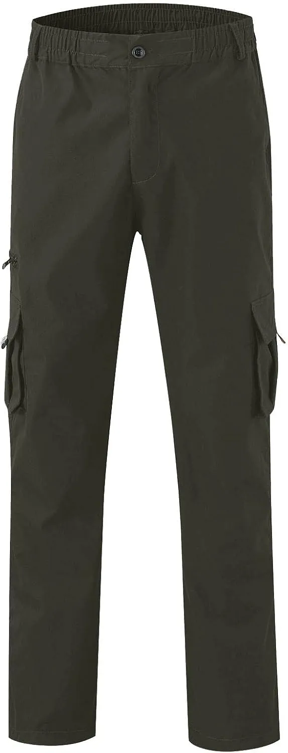 Mens Cargo Trousers,Elastic Waistband Straight Leg Pants Casual Midweight Slacks Basic Low Rise Bottoms for Men