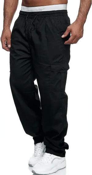 Mens Cargo Trousers,Elastic Waistband Straight Leg Pants Casual Midweight Slacks Basic Low Rise Bottoms for Men