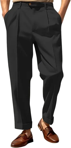 Mens Casual Pants Elastic Waist Loose Fit Lightweight Pleated Slacks Summer Beach Yoga Trousers, Tactical Pants for Men
