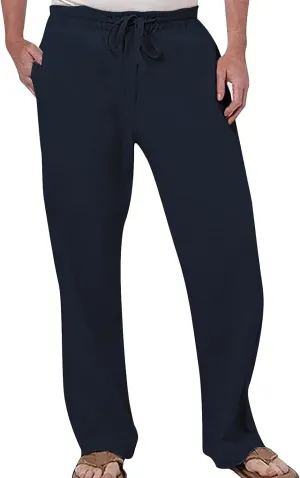 Mens Cotton Pants Casual Elastic Waist Drawstring Lightweight Summer Beach Trousers with Pockets, Tactical Pants for Men
