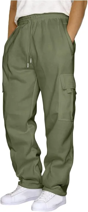 Men's Cotton Yoga Sweatpants Mens Autumn and Winter High Street Fashion Leisure Loose Sports Openbottom Sweatpants