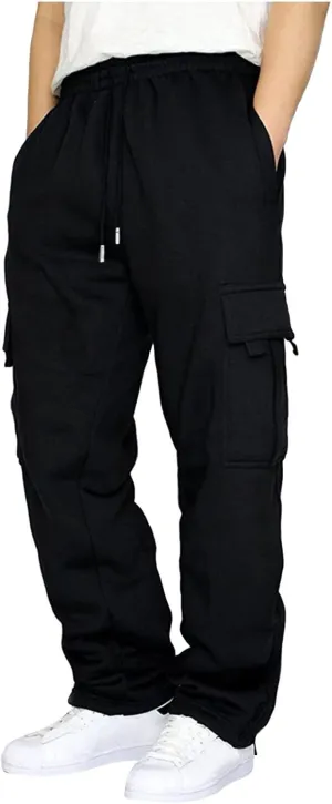Men's Cotton Yoga Sweatpants Mens Autumn and Winter High Street Fashion Leisure Loose Sports Openbottom Sweatpants