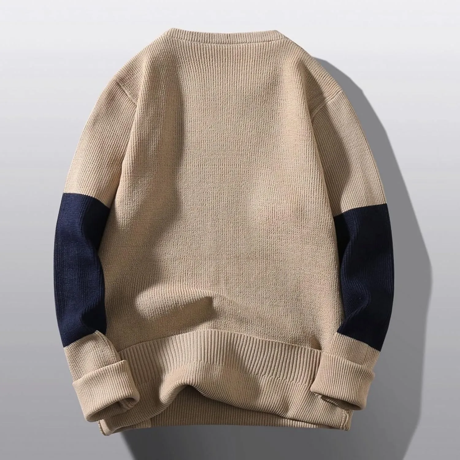 Mens Crewneck Oversized Sweaters Long Sleeve Patchwork Knit Jumper Pullover Stretchy Autumn Fashion Blouse T Shirts
