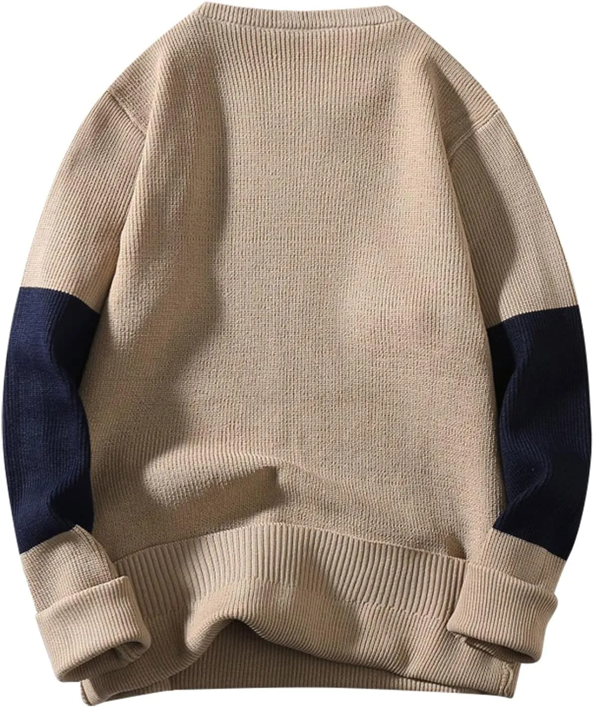 Mens Crewneck Oversized Sweaters Long Sleeve Patchwork Knit Jumper Pullover Stretchy Autumn Fashion Blouse T Shirts