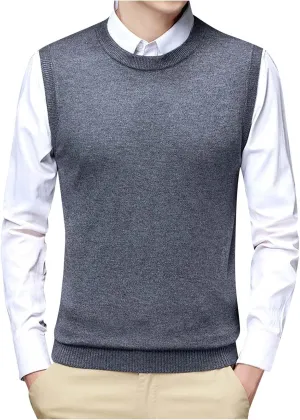 Men's Crewneck Vest Sweater Sleeveless Knitted Pullover Solid Color Texture Tops Lightweight Casual Loose Sweaters