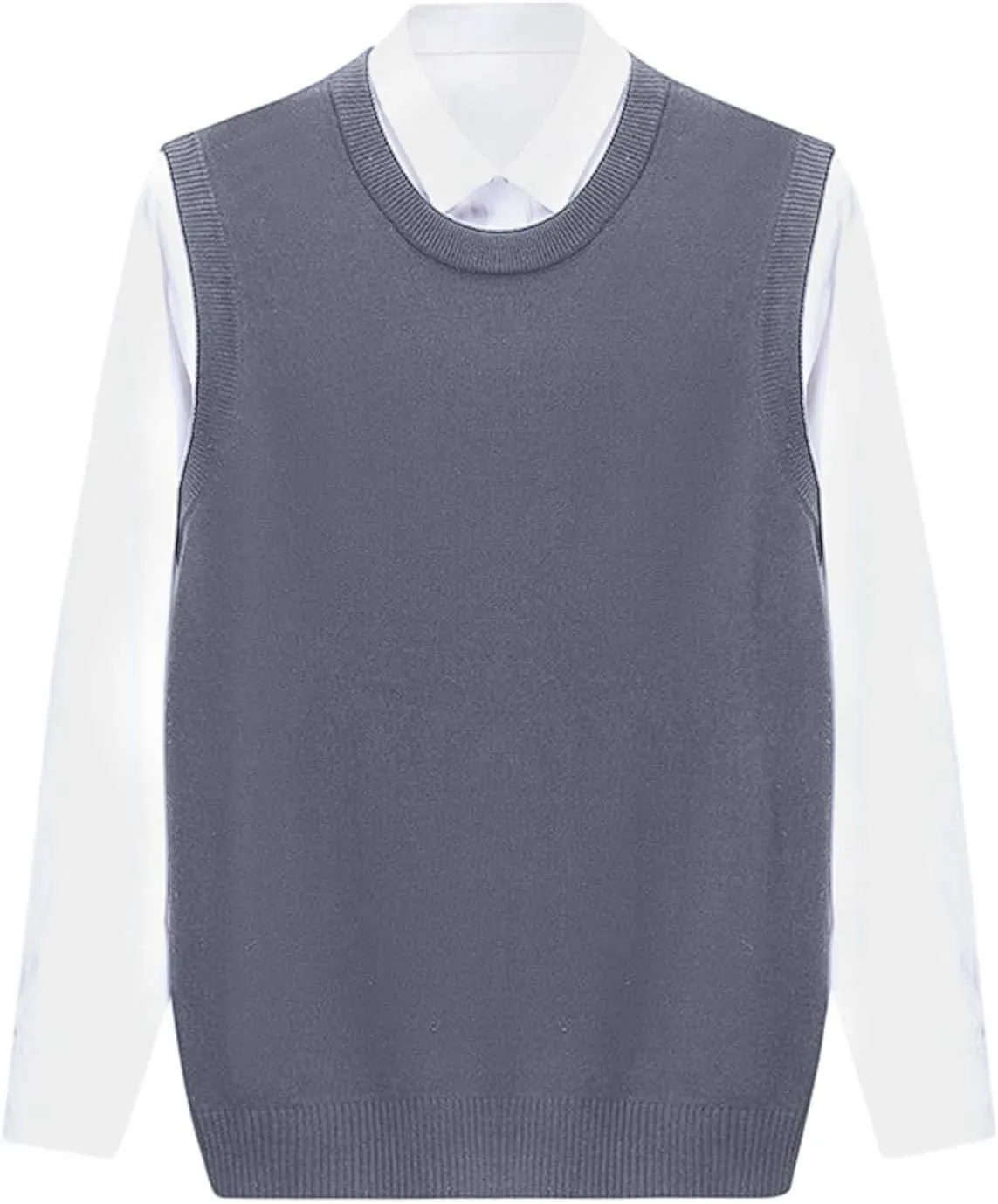 Men's Crewneck Vest Sweater Sleeveless Knitted Pullover Solid Color Texture Tops Lightweight Casual Loose Sweaters