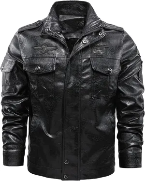 Mens Faux Leather Hooded Racer Jacket Leather Moto Jacket Fall Winter Leather Jackets Vintage Casual Motorcycle Coat
