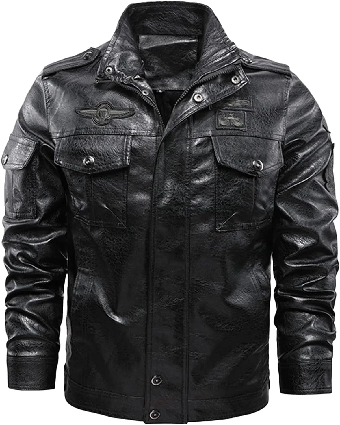 Mens Faux Leather Hooded Racer Jacket Leather Moto Jacket Fall Winter Leather Jackets Vintage Casual Motorcycle Coat