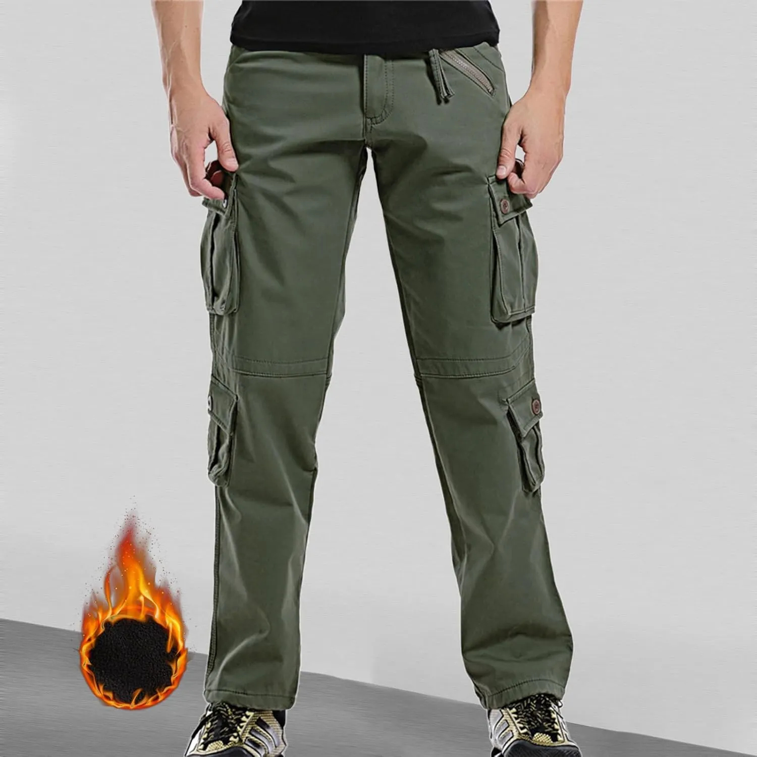 Men's Fleece Lined Cargo Pant Sweatpants Jogging Sweatpants High Comfort Casual Pants Fleece Lined Pants Mens Lined
