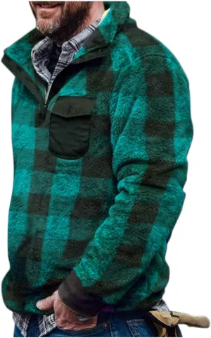 Mens Fluffy Fuzzy Sherpa Fleece Sweatshirt Full Zip Stand Collar Casual Winter Pullover Outwear Long Sleeve Outwear