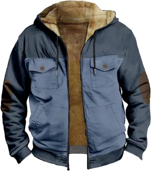 Mens Hooded Jackets Full Zip Fleece Hooded Sweatshirt Casual Fall Winter Warm Windproof Hoodies Outerwear