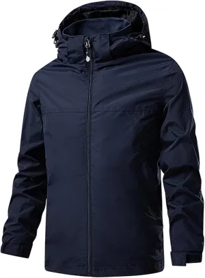 Mens Lightweight Waterproof Hooded Rain Jacket Outdoor Raincoat Shell Jacket for Hiking Travel Waterproof Coat
