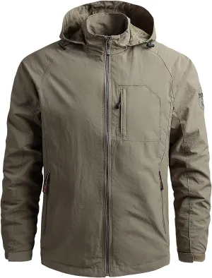 Mens Lightweight Waterproof Hooded Rain Jacket Outdoor Raincoat Shell Jacket Hiking Travel Mountain Sport Jacket Raincoat