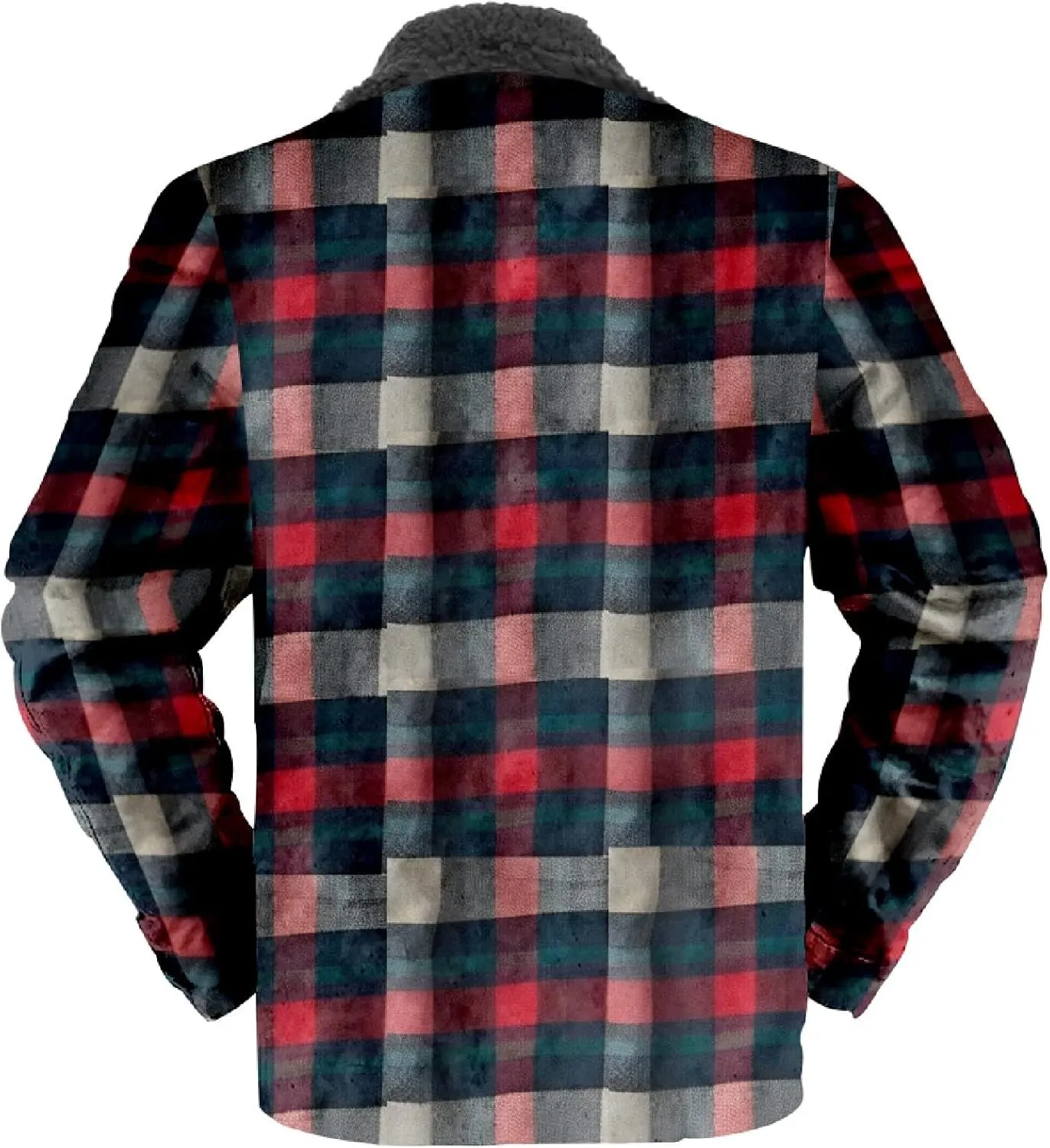 Mens Long Sleeve Sherpa Lined Plaid Flannel Shirt Jacket Hoodies Fleece Coat Fall Winter Windproof Warm Jackets