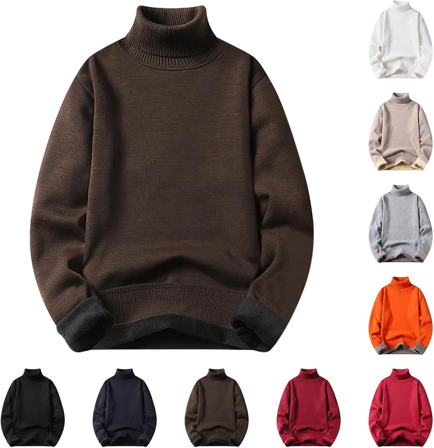 Men's Mock Turtleneck Long Sleeve Solid Color Pullover Knitted Heavyweight Thermal Knitwear Fall Fashion Sweater