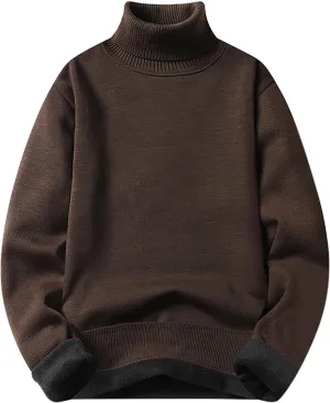 Men's Mock Turtleneck Long Sleeve Solid Color Pullover Knitted Heavyweight Thermal Knitwear Fall Fashion Sweater