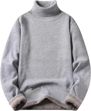 Men's Mock Turtleneck Long Sleeve Solid Color Pullover Knitted Heavyweight Thermal Knitwear Fall Fashion Sweater