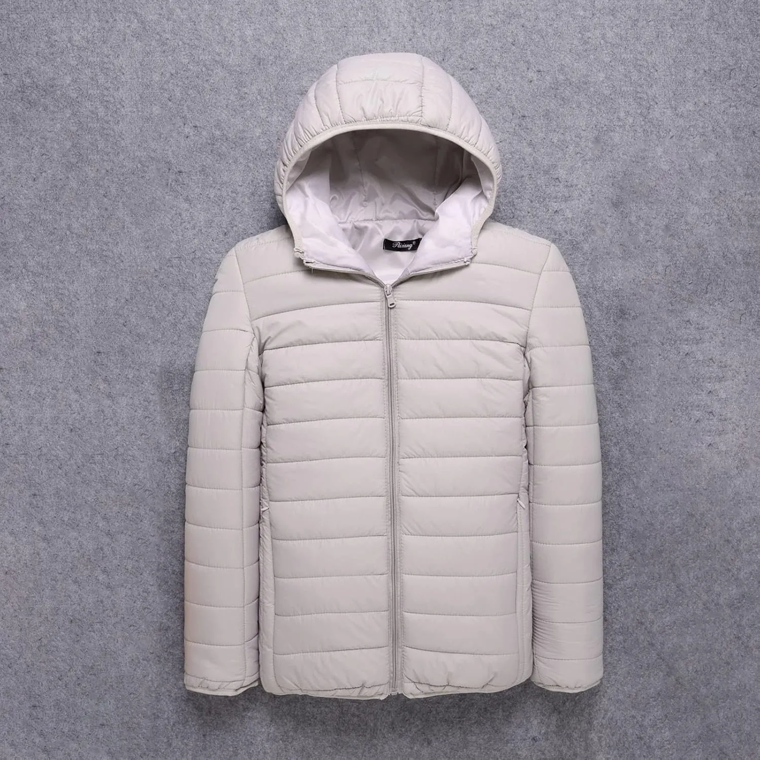 Men's Packable Puffer Jacket Lightweight Hooded Zipper Padded Jackets Plus Size Windproof Winter Warm Down Coat