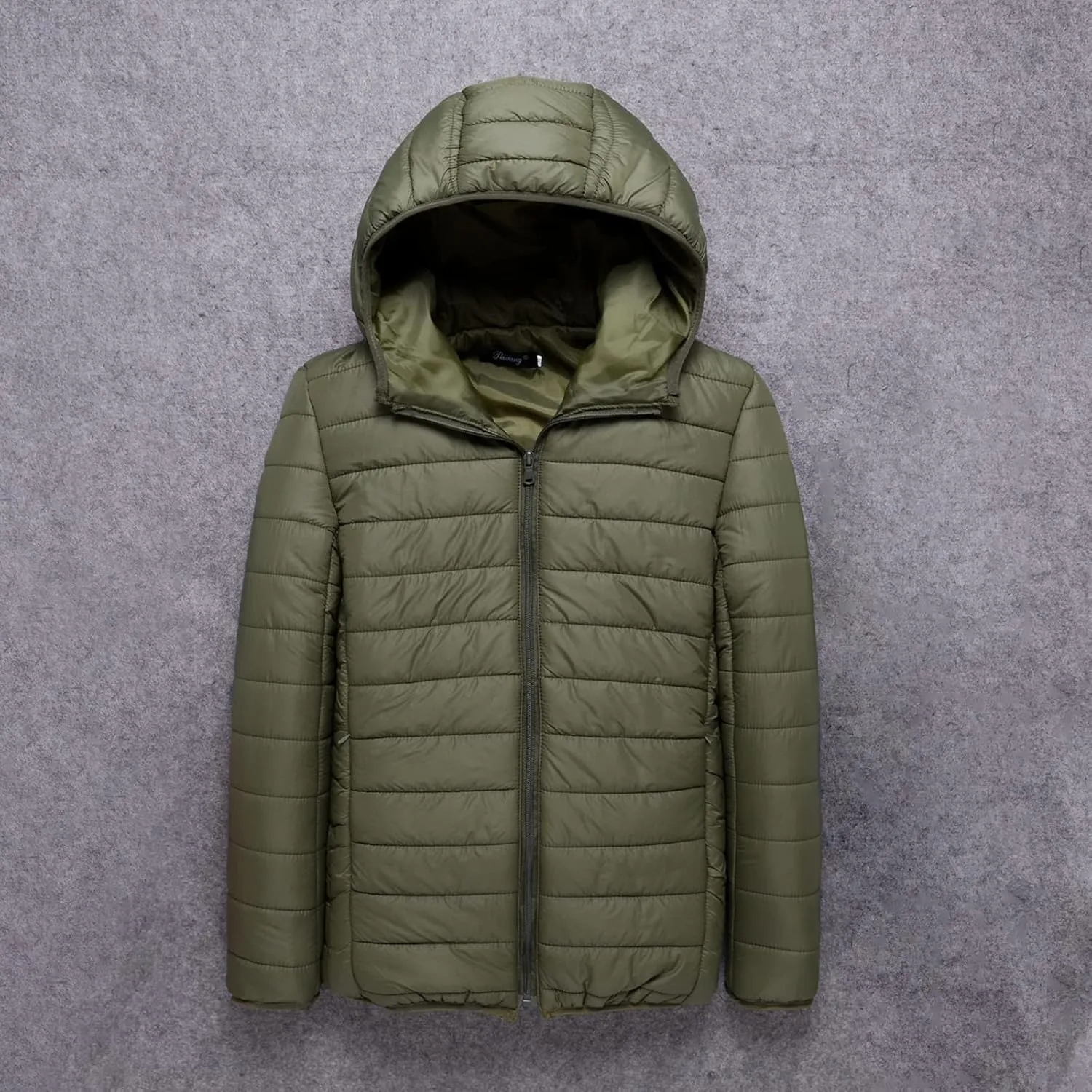 Men's Packable Puffer Jacket Lightweight Hooded Zipper Padded Jackets Plus Size Windproof Winter Warm Down Coat