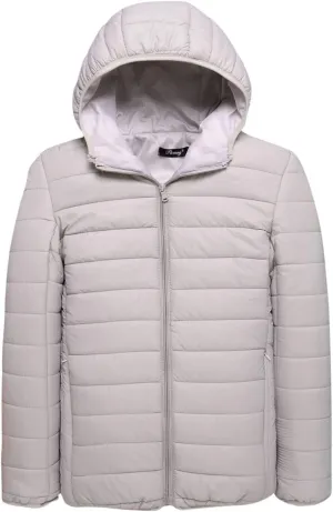 Men's Packable Puffer Jacket Lightweight Hooded Zipper Padded Jackets Plus Size Windproof Winter Warm Down Coat
