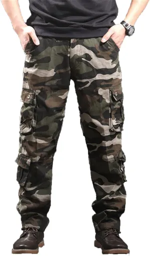 Men's Relaxed Fit Casual Military Trousers Multi Pocket Camo Pants Lightweight Hiking Outdoor Combat Cargo Britches