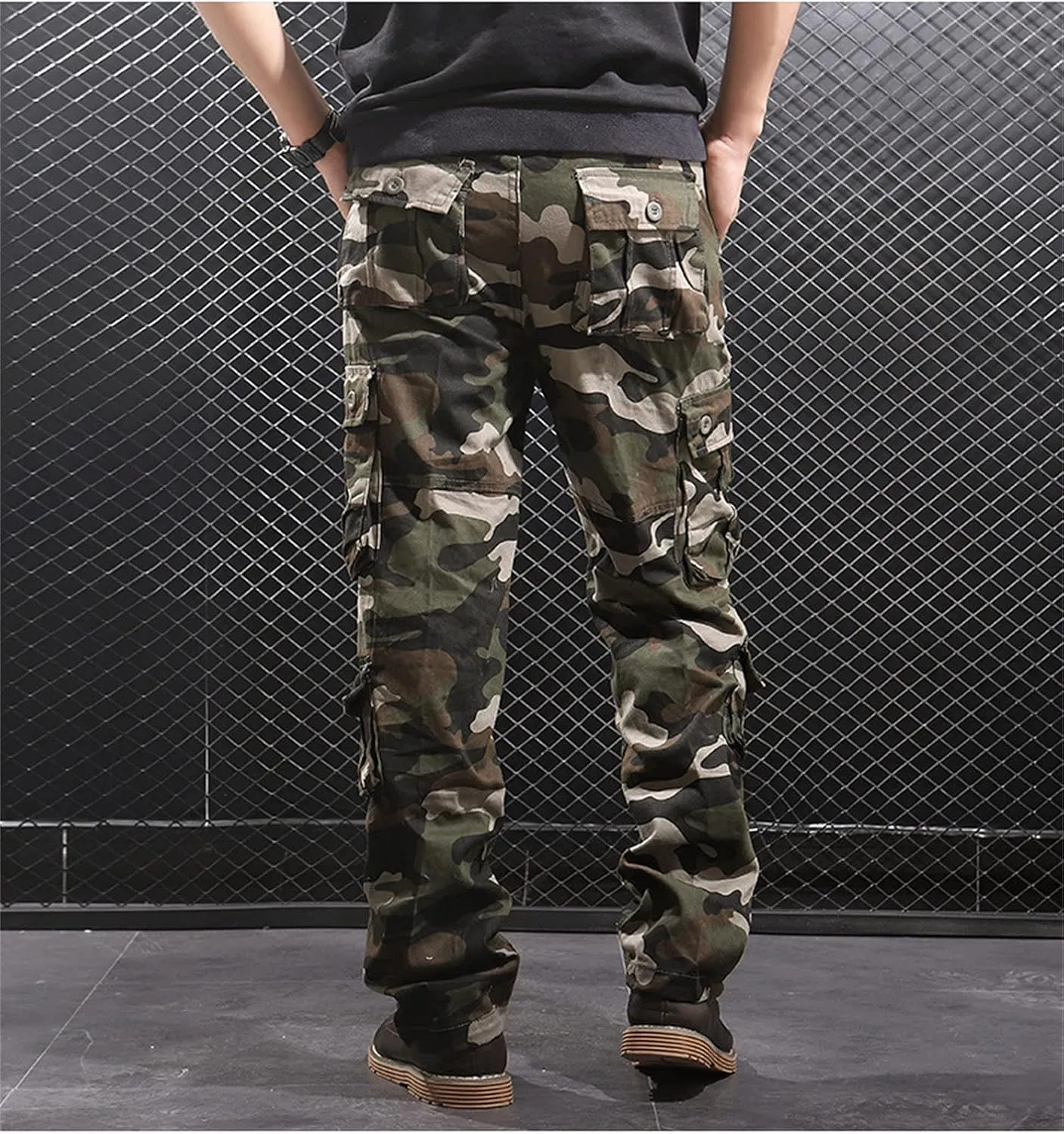 Men's Relaxed Fit Casual Military Trousers Multi Pocket Camo Pants Lightweight Hiking Outdoor Combat Cargo Britches