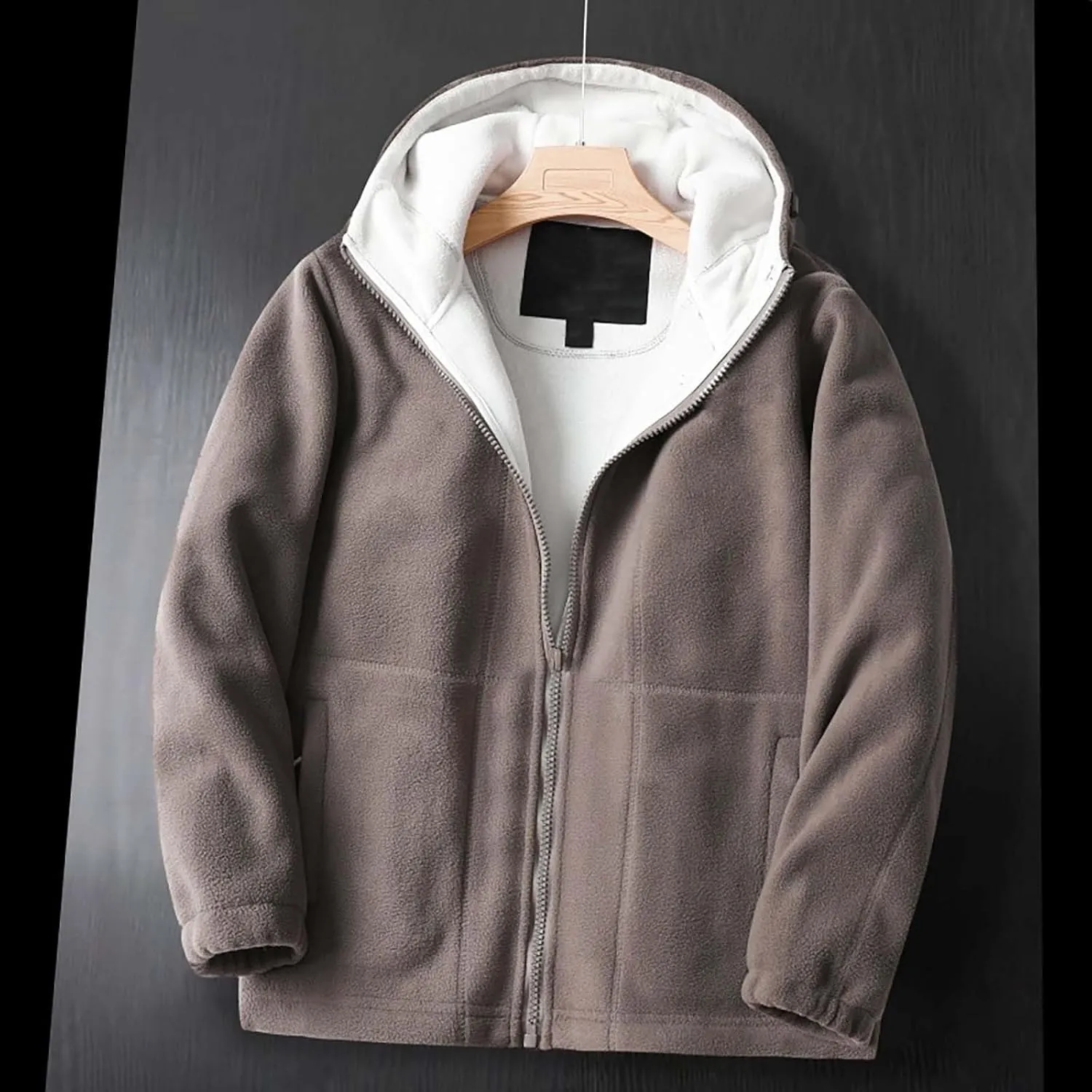 Mens Sherpa Hoodie Jacket Fleece Lined Zip Up Warm Hoodies Sweatshirt Winter Zipper Sweater Hooded Coats Outdoor