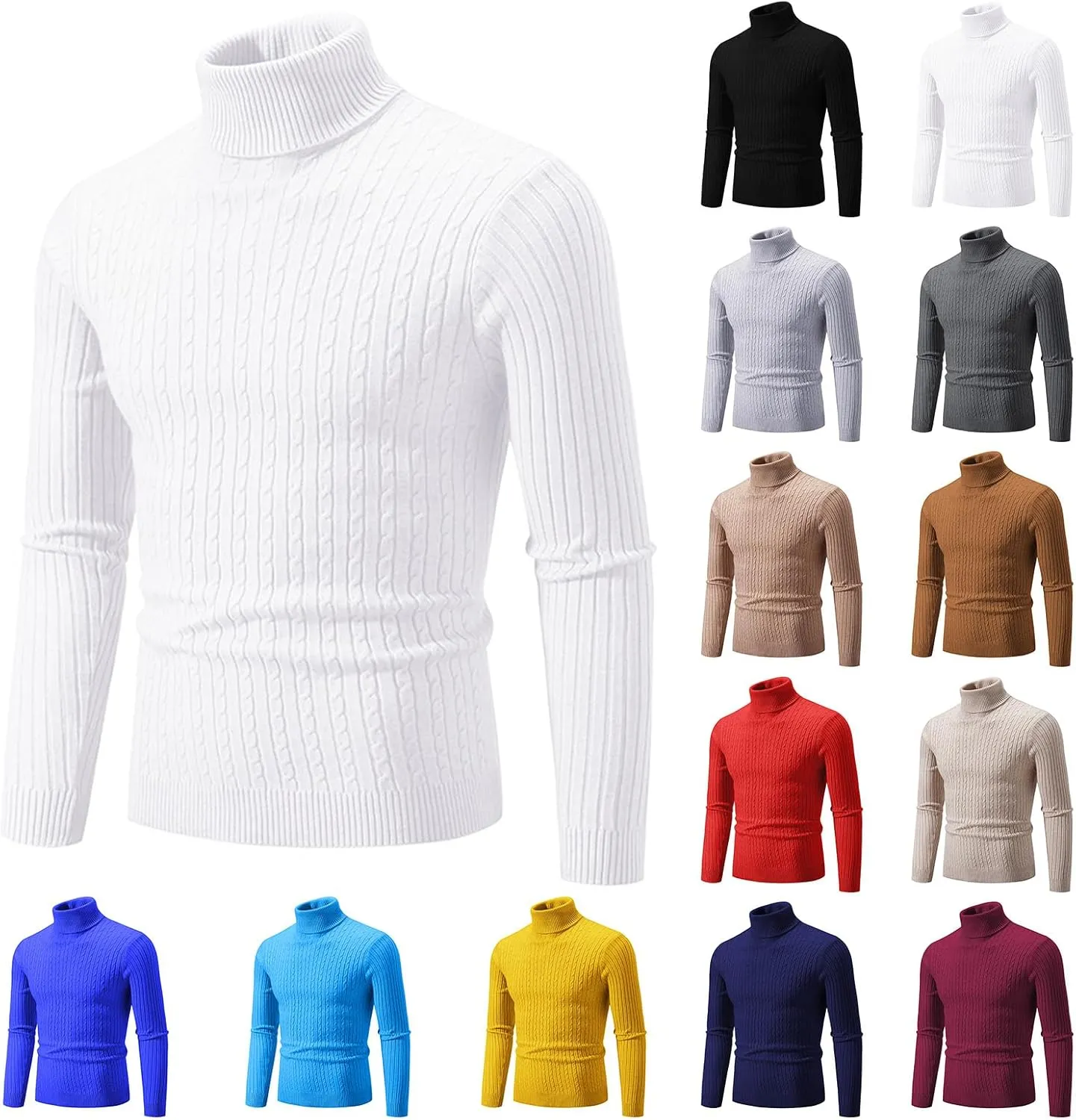 Men's Slim Fit Turtleneck Sweater Casual Long Sleeve Classic Pullover Sweaters Soft Rib Knited Thermal Basic Tops