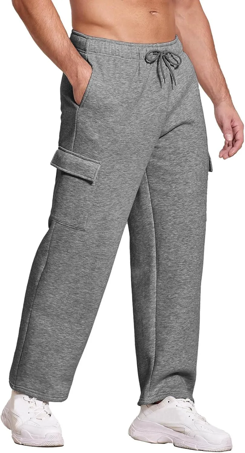 Mens Spring and Autumn Sweatpants Cotton Casual Outdoor Sports Pants Elastic Waist Drawstring Athletic Hiking Chinos