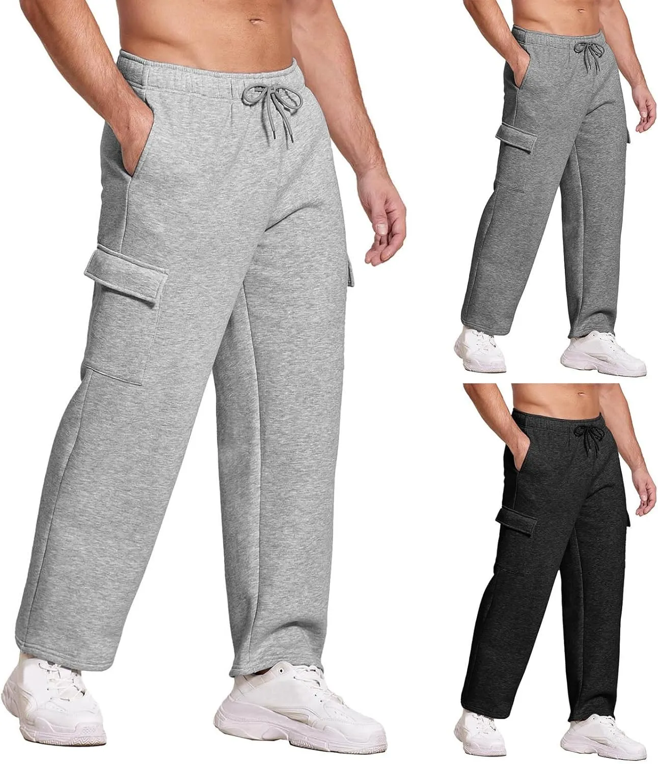 Mens Spring and Autumn Sweatpants Cotton Casual Outdoor Sports Pants Elastic Waist Drawstring Athletic Hiking Chinos