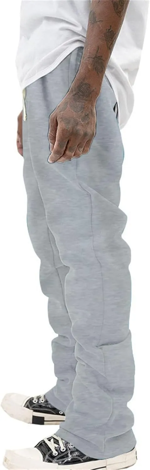 Mens Sweatpants Flare Pants Joggers for Men Workout Casual Pants with Pockets Elastic Drawstring Bell Bottoms Baggy