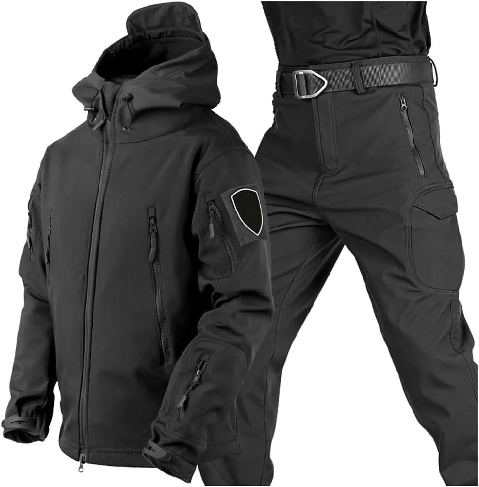 Men's Tactical Suit Fleece Thermal Softshell Hunting Jacket Pants Men Outdoor Waterproof Mountaineering 2 Piece Sets