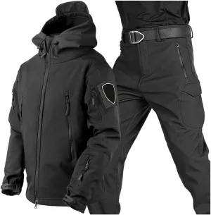Men's Tactical Suit Fleece Thermal Softshell Hunting Jacket Pants Men Outdoor Waterproof Mountaineering 2 Piece Sets