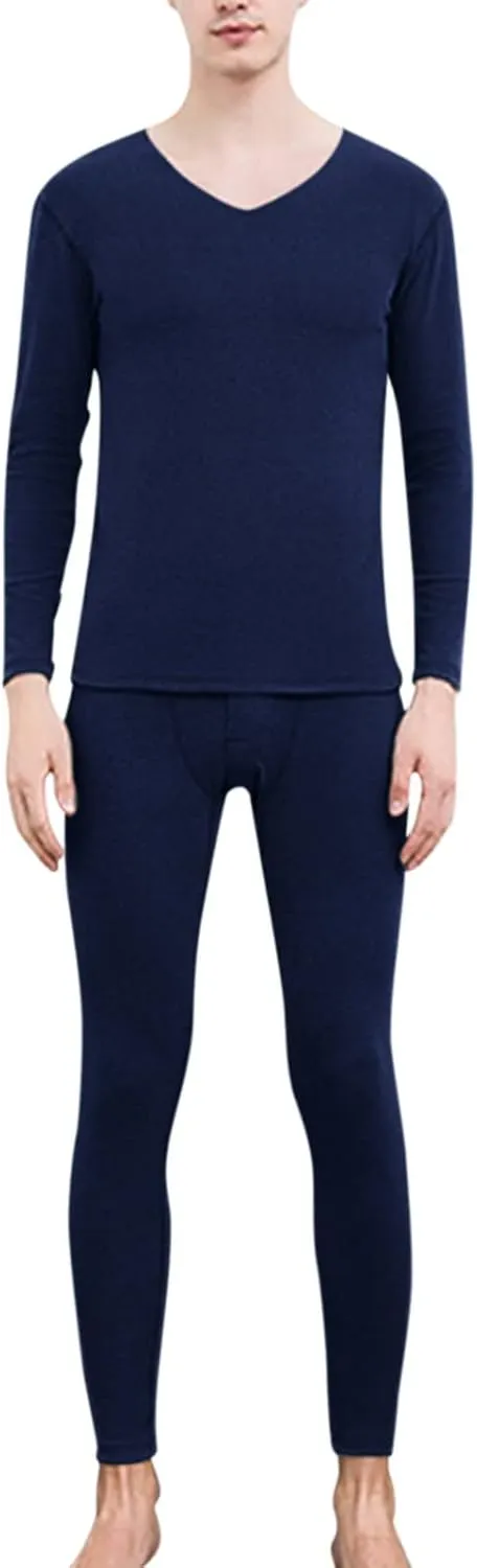 Mens Thermals Top And Bottom Set Base Layer Solid Color Thick Thermal Underwear Set Thermal Underwear Set/Base Layer