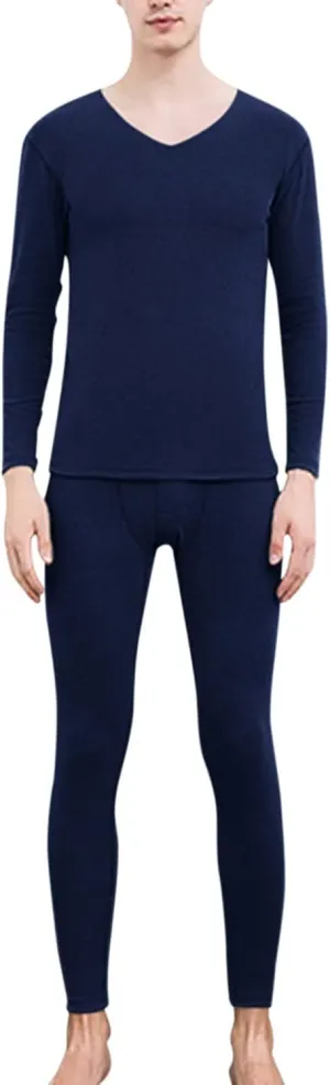 Mens Thermals Top And Bottom Set Base Layer Solid Color Thick Thermal Underwear Set Thermal Underwear Set/Base Layer